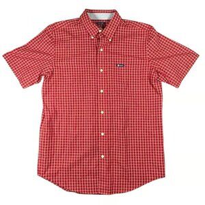 CHAPS Mens Red Plaid Short Sleeve Button Down Shirt Easy Care Size M